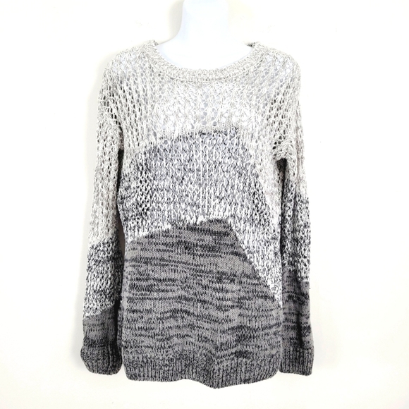 Harper Lane Gray Black White Crochet Open Knit‎ Sweater - Picture 2 of 11